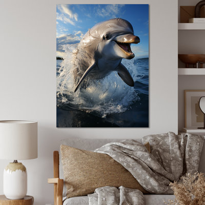 Grey Blue Dolphin Oceanic Elegance I - Marine Animals Canvas Prints