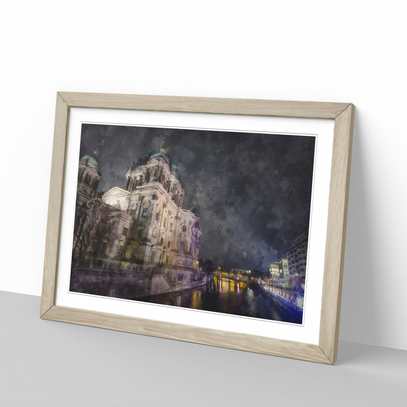 Berlin Cathedral In Germany Painting - Single Picture Frame Print on MDF, 24cm H x 33cm W x 2cm D, Oak