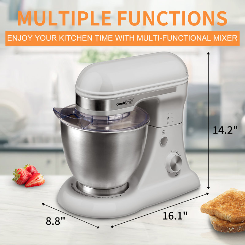 4.8QT  Electric Stand Mixer, 12 Speeds Tilt-head Food Mixer with Dough Hook, Rotary Knob for Home Kitchen Use, Whisk, Beater, Bow,gray