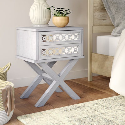Filigree Solid + Manufactured Wood Mirrored Diamond X Base Side Table