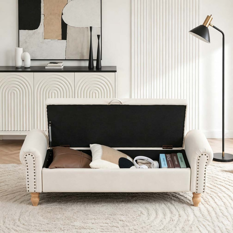 Banc de rangement avec repose-pieds, repose-pieds rembourré