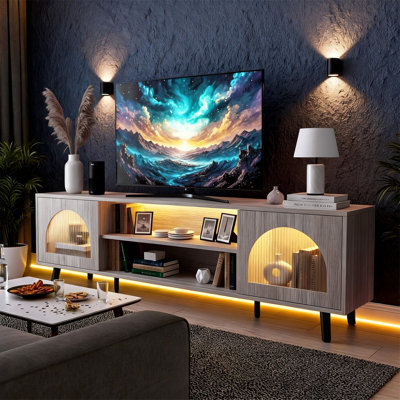 Meuble télé avec portes doubles en verre pour téléviseur de 70 po