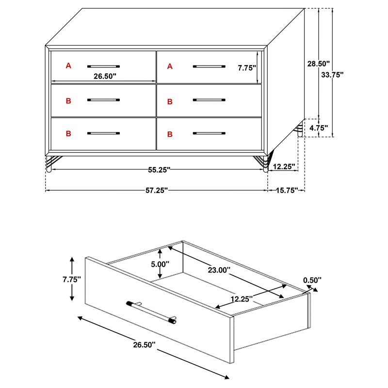 Kamarcus 6-drawer Dresser Cabinet White, White/Gold