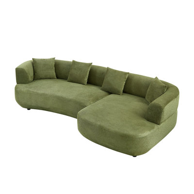 Canapé modulaire incurvé moderne de 110 pouces avec méridienne gauche, tissu bouclé vert, canapé d'angle en forme de L