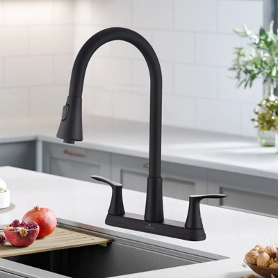 2 Handle Kitchen Faucet For 3-Hole Sink, 360° Rotating Nozzle