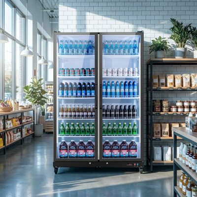 Yeego 37.79 Cu.ft Commercial Beverage Refrigerator 2 Glass Door Display Merchandiser with Door Lock Beverage Cooler