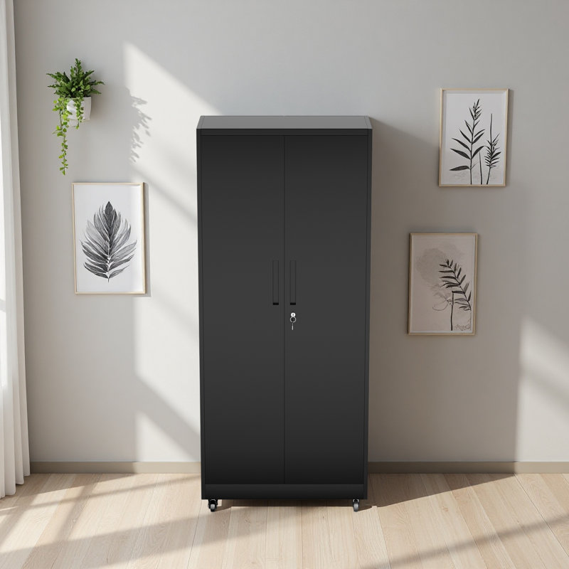 71"H Metal Garage Storage Cabinet With Wheels And Lock, Heavy Duty Rolling Metal Cabinet, 4 Adjustable Shelves (180Lb Each), 3-Point Locking Security, For Tool Organization In Garage, Workshop, Office