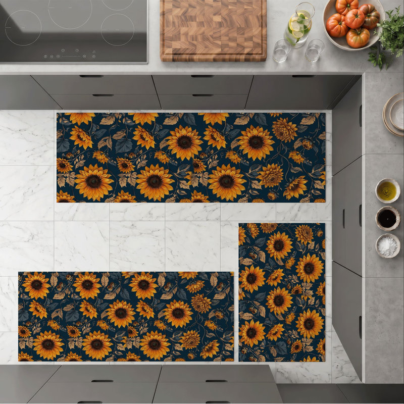 Sunflower Pattern Non-Slip Washable Kitchen Mats