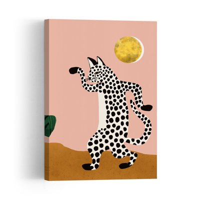 Dancing Desert Leopard Whimsical Abstract Cactus Cat Tiger Animal Nature Wall Art Print 1 Piece Wrapped Canvas Wall Art