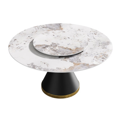 58.17" Round Dining Table - 31.5" Sintered Stone Turntable Accommodates 6-8 Strong & Easy To Maintain Modern White Fits People Weathering Hygienic