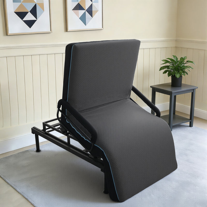 Lit électrique pour personnes âgées - Télécommande câblée avec relevage de dossier à une touche et abaissement de jambes, rails antichute, aide à la position assise / assise sécuritaire