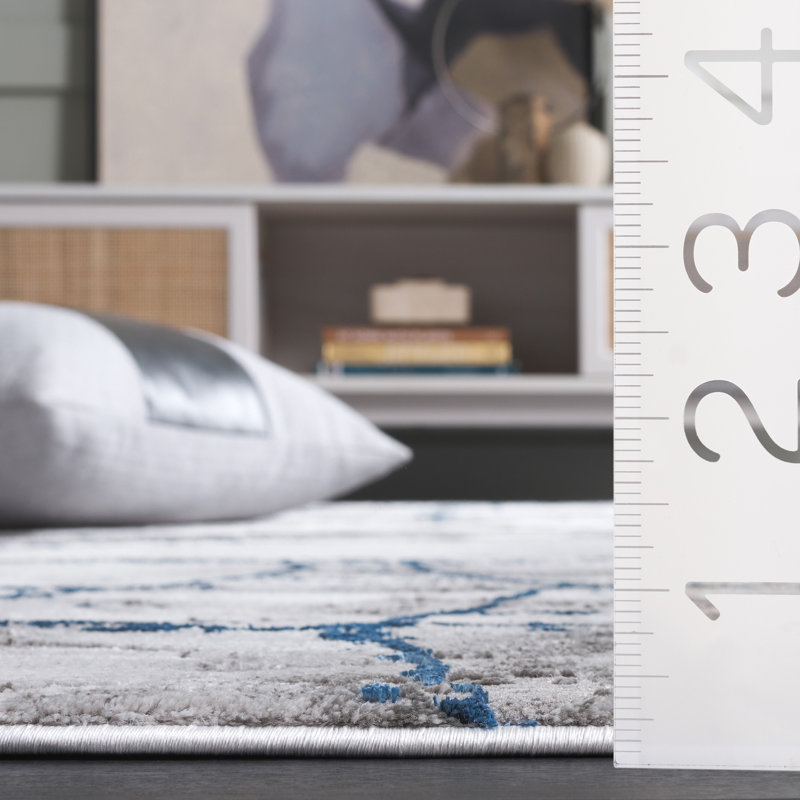 John-Paul Craft Performance Abstract Rug, Square 10', Ivory Gray/Blue