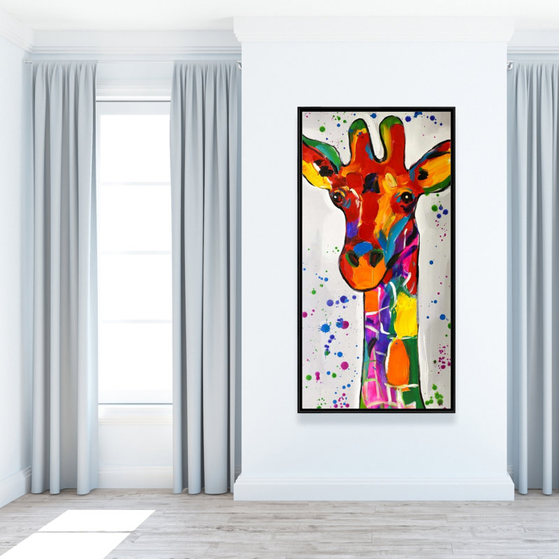 Abstract colorful giraffe with paint splash - 24"x48" Framed canvas