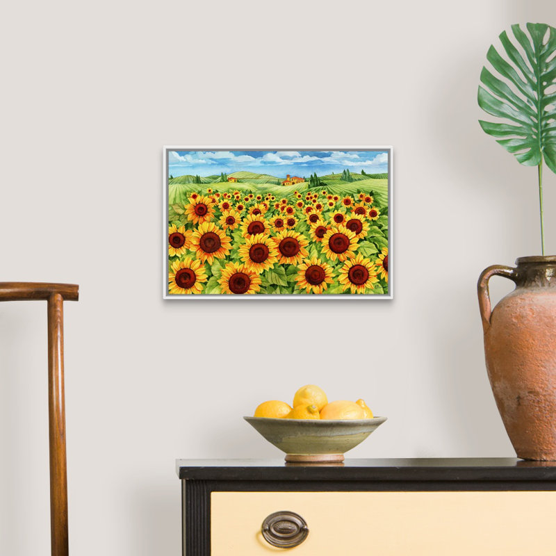 Art mural toile de tournesol, H 18 po x l 12 po x P 1,75 po, Cadre blanc