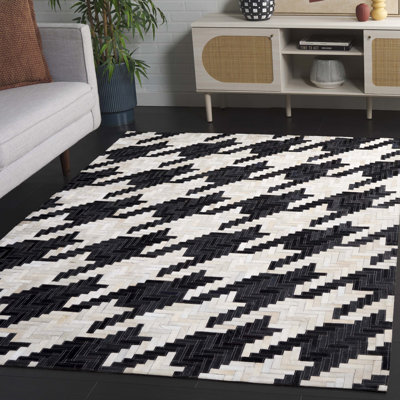 Tapis en cuir Studio 107 ivoire / noir