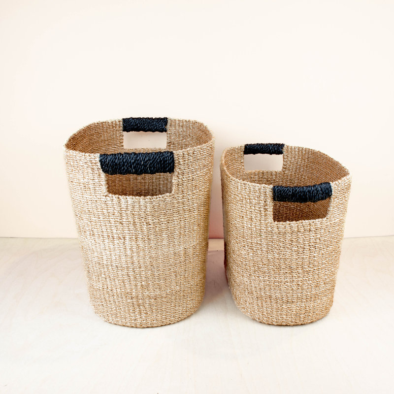 Tan Rounded Oval Basket, set of 2, 7.71, Black
