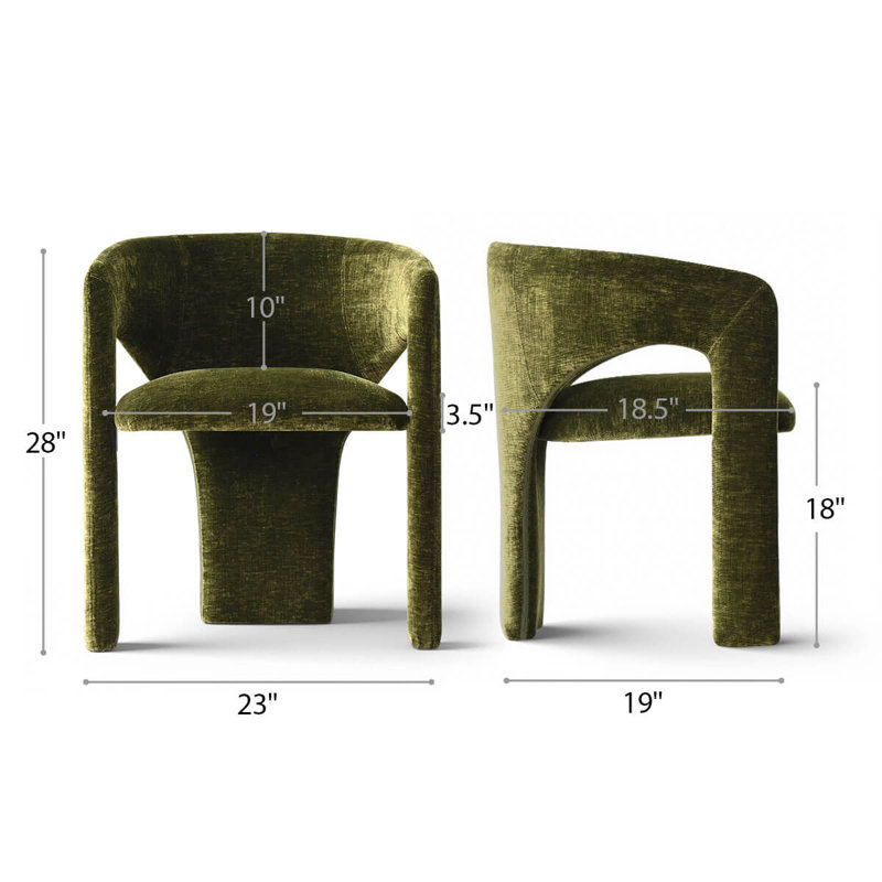 Fauteuil de salle à manger rembourré Modern Chenille, Vert olive