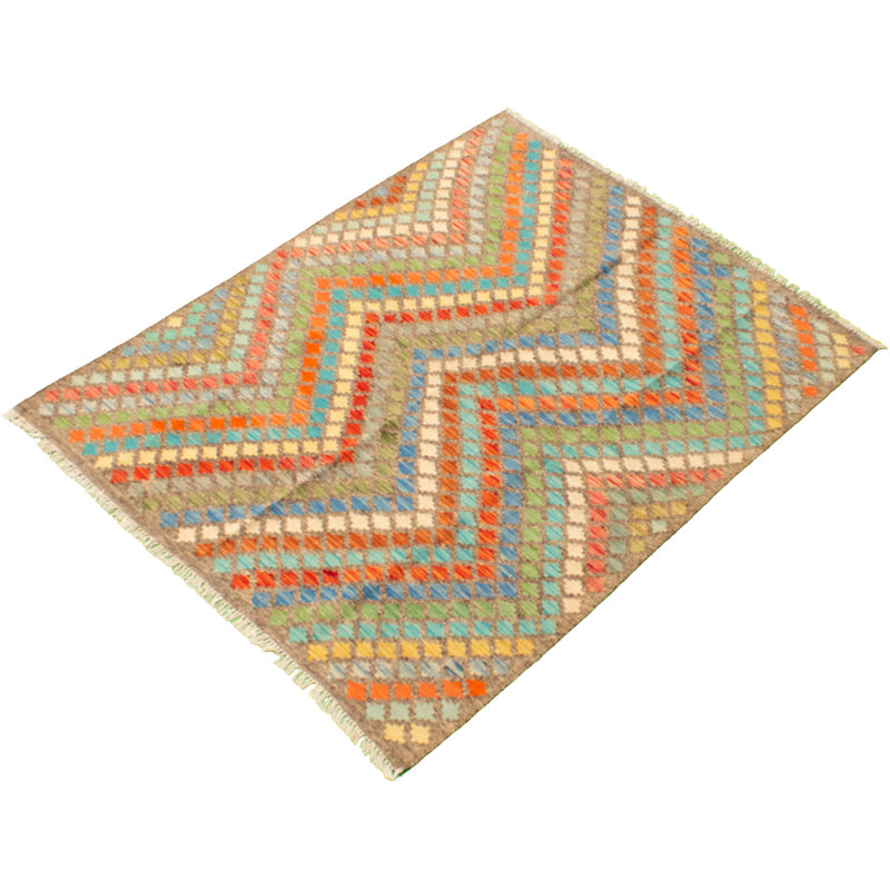 Tapis décoratif en laine de conception unique 5 pi 1 po x 6 pi 6 po noué à la main New Age en laine gris foncé/rouge