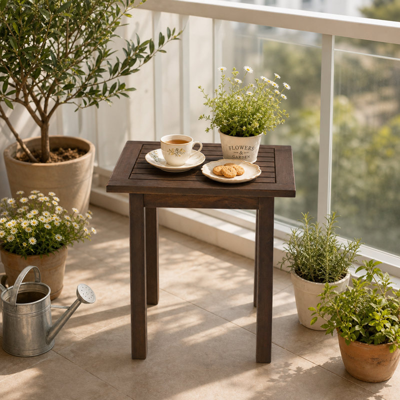 Table de bout d'extérieur en bois d'acacia, table d'appoint résistante aux intempéries pour patio