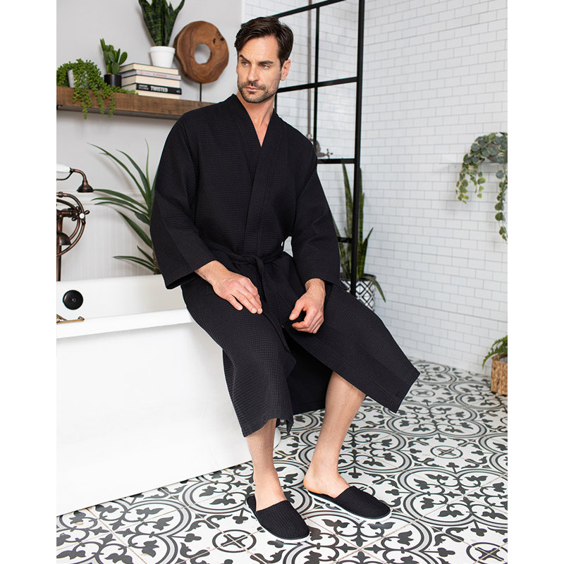 Peignoir gaufré LOTUS LINEN, TTTG, Noir