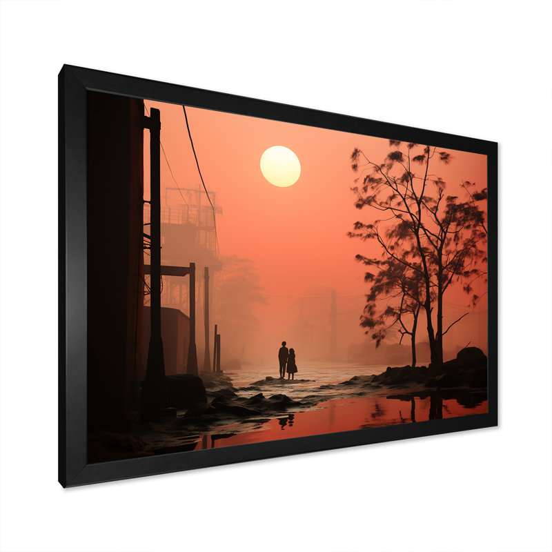 Art industriel mural «Polulation Landscape» - usines, Cadre simple noir, H 16 po x l 32 po x P 1 po