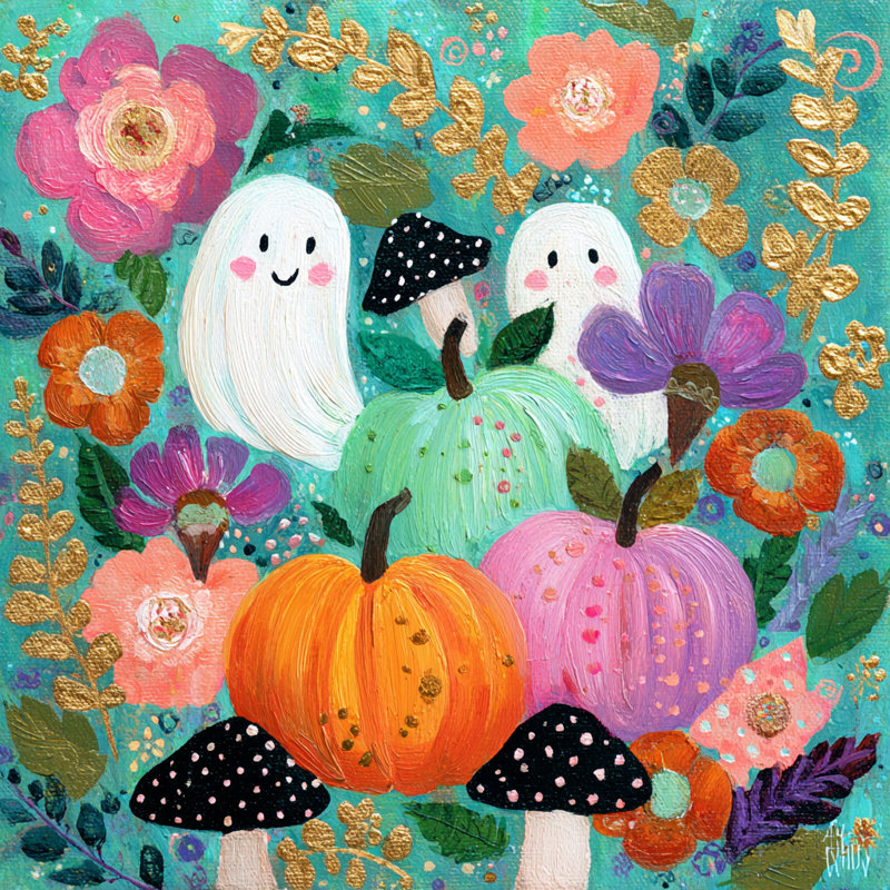 «Playful Ghost Pumpkin Garden», art mural sur toile tendue