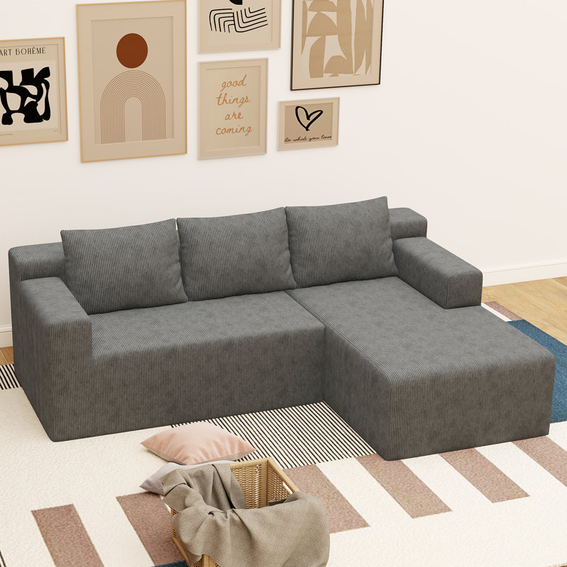 Boneless 87" Modular Sectional Sofa, L-Shape Cloud Sectional Couch, Cozy Boneless Couches For Living Room (Dark Grey, Left Facing Chaise)