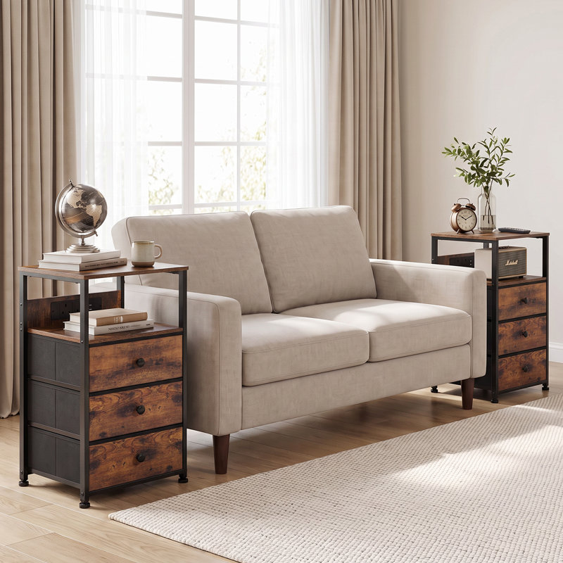 39 cm W Steel Bedside Table, Rustic Brown