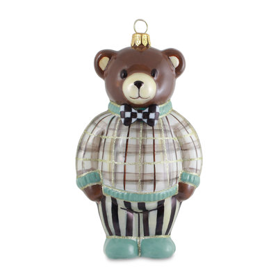 Mocha Tartan Bear Glass Ornament