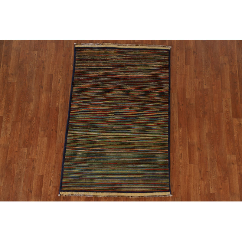 Tapis brun en laine noué à la main de conception unique 3 pi 1 po x 4 pi 9 po New Age