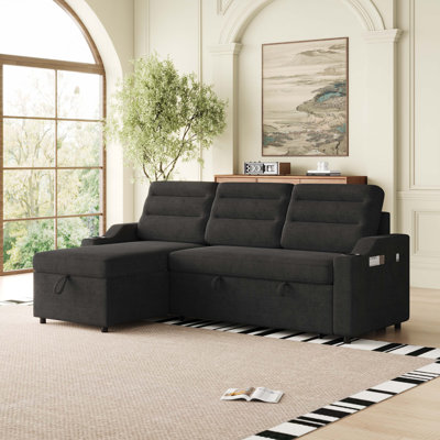 85.8" Sleeper Sofa with Pull Out Bed with Charging Port,Storage Space