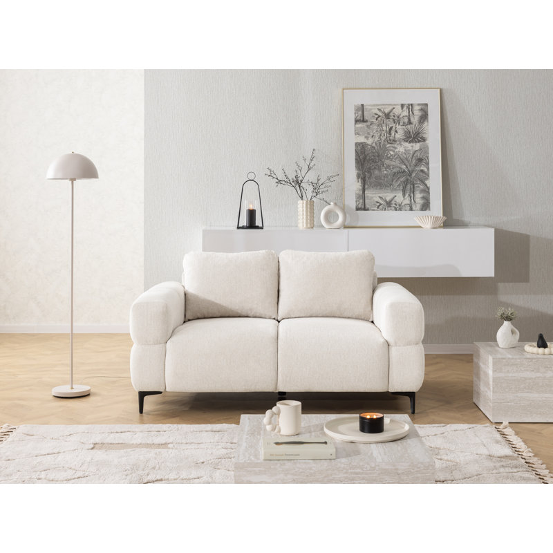 2-seater Sofa With Cardea In Soft Textured Fabric And High Seating Comfort, Cream