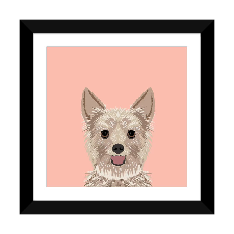 Yorkshire terrier, impression sur toile tendue, H 16 po x l 16 po x P 1 po, Papier d'art encadré noir, Blanc