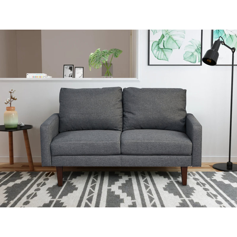 Causeuse à accoudoirs carrés 60 po, Mélange de lin gris clair