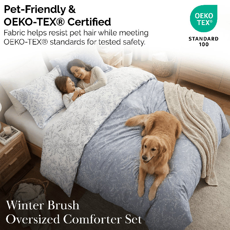 Winter Brush Reversible Comforter Set, King Comforter + 2 Shams, Blue