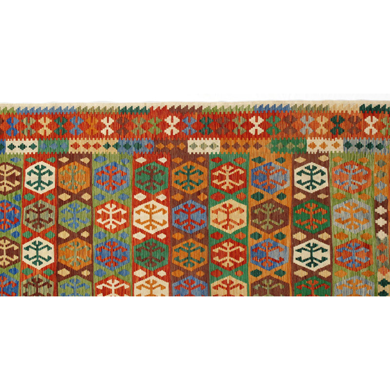 Tapis unique en laine / coton noué à la main brun / malibu / vert / rouille de 6 pi 6 po x 9 pi 11 po
