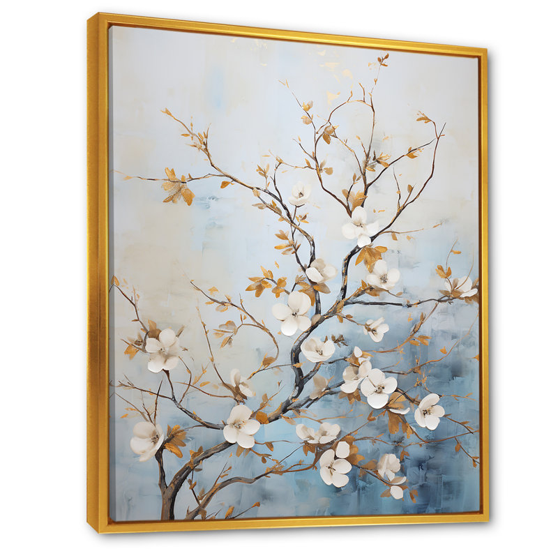 Blanc cornouiller Blossom Dreams V sur toile, Cadre flottant doré, 44" H x 34" W