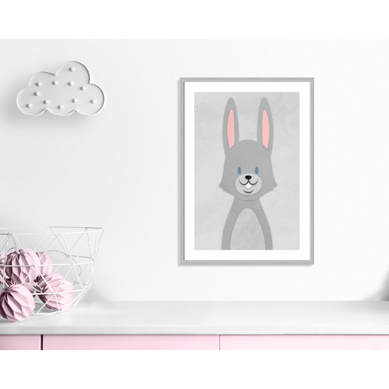 Art de lapin joyeux, H 34,5 po x l 24,5 po x P 1,18 po, Encadré de boîte argent