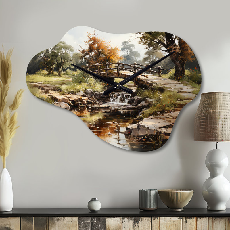 Green Bridge Rustic Charm An - Cloud Shape Large Bridges 3D Wall Clock, Small