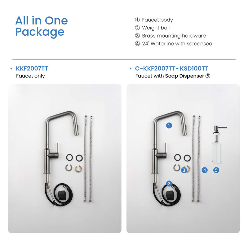 KIBI Macon Pull Down Kitchen Faucet, Titanium, Without Soap Dispenser