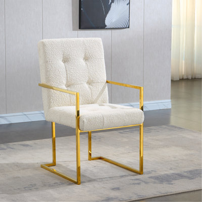 Ensemble de 1 chaise de salle à manger moderne en lin, capitonnée et base en acier inoxydable