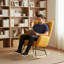 Chaise berçante en tissu doux et moelleux avec dossier à oreilles confortable et base en bois massif sécuritaire-1954195002