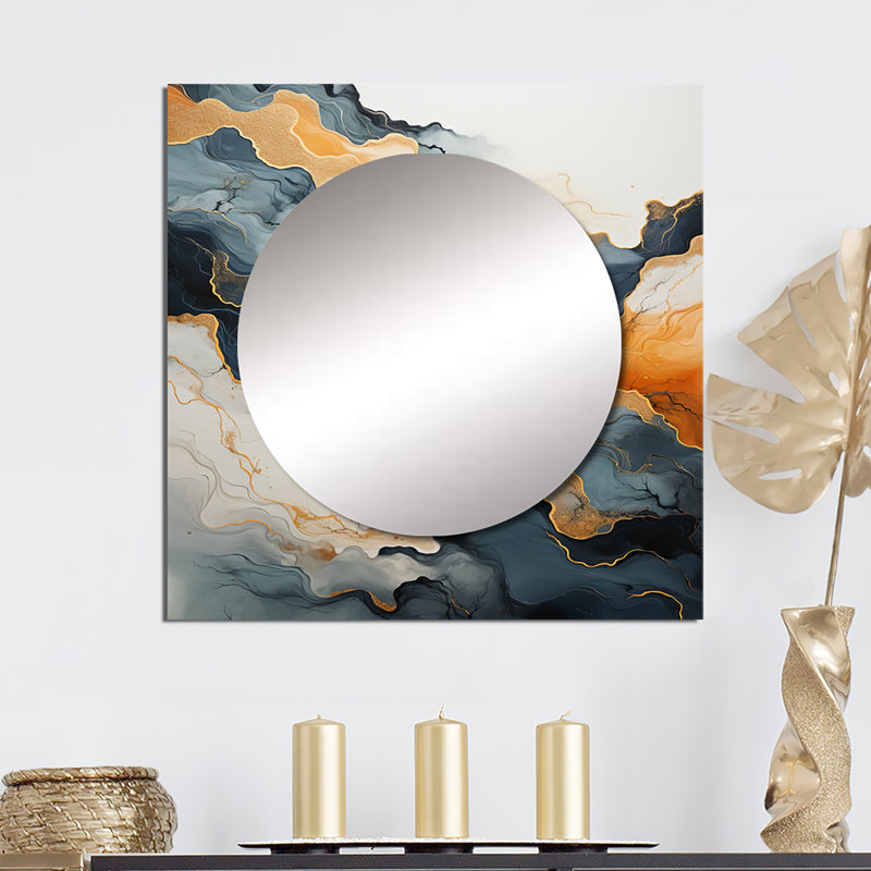 Kirils - Abstract Marble Large Square Mirror Wall Decor For Bedroom, 23" x 23"