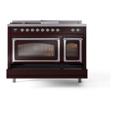 ILVE Nostalgie II Noblesse 48 inch Dual Fuel Range (5 Sealed Burners + Griddle + French Top, Triple Glass Door)