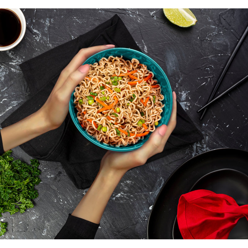 34 oz. Ceramic Japanese Noodle Bowl Set, Black/Aqua
