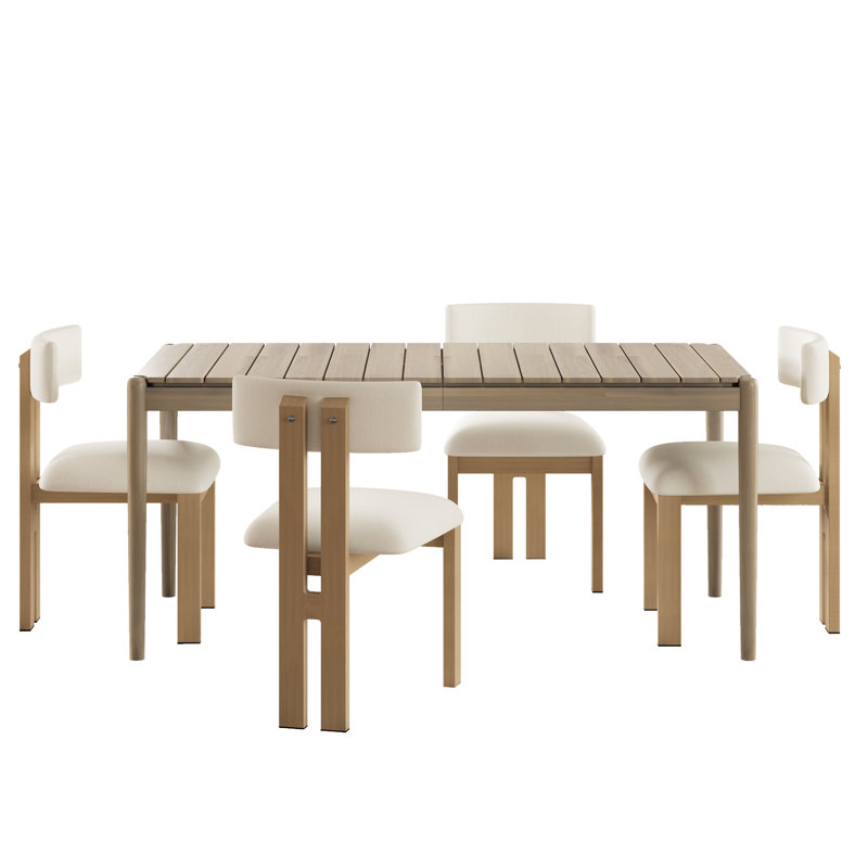Uecker 5-Piece Dining Set, White, Light Ash