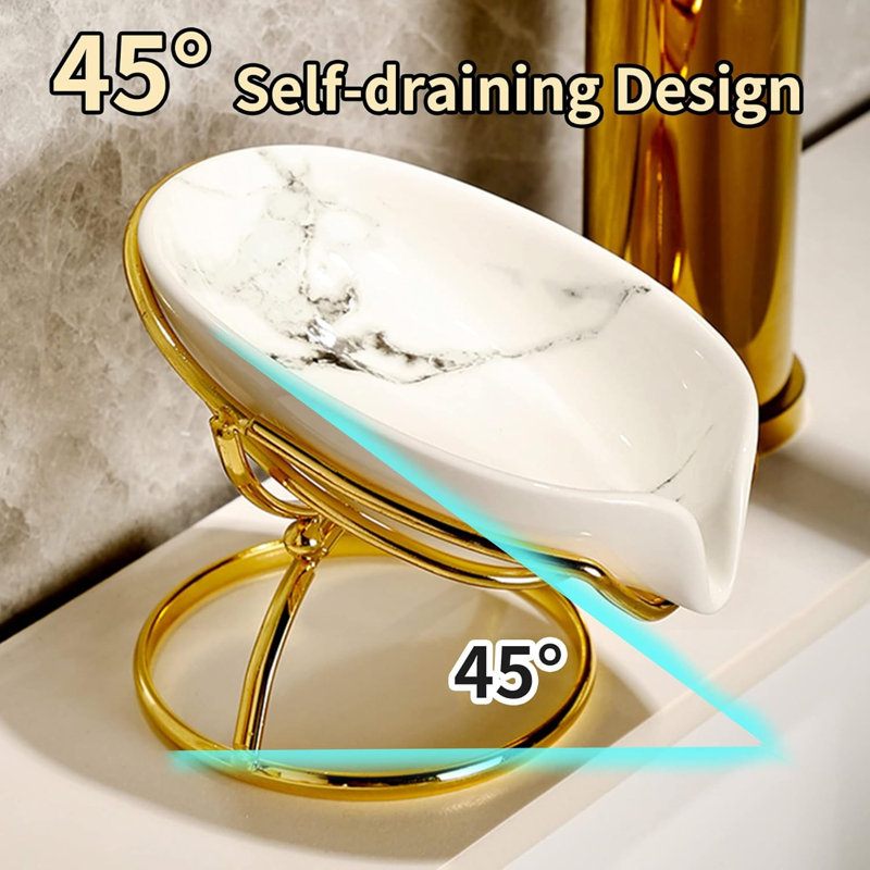 Leaf-Shaped Ceramic Soap Dish with Drain, Holder