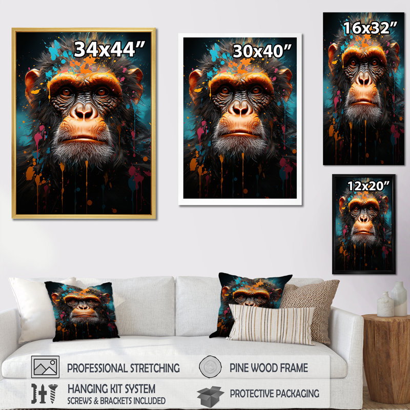 Popart art, graffiti sur toile, Cadre simple noir, H 32 po x l 24 po x P 1 po