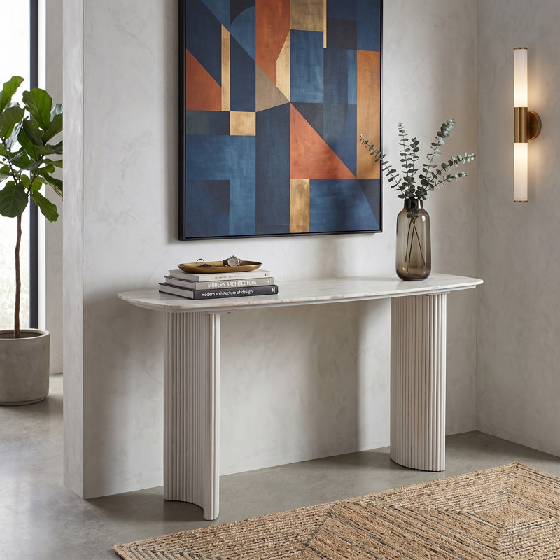 Sagebrook Home 60" Catalina Travertine & Fluted Wood Console Table