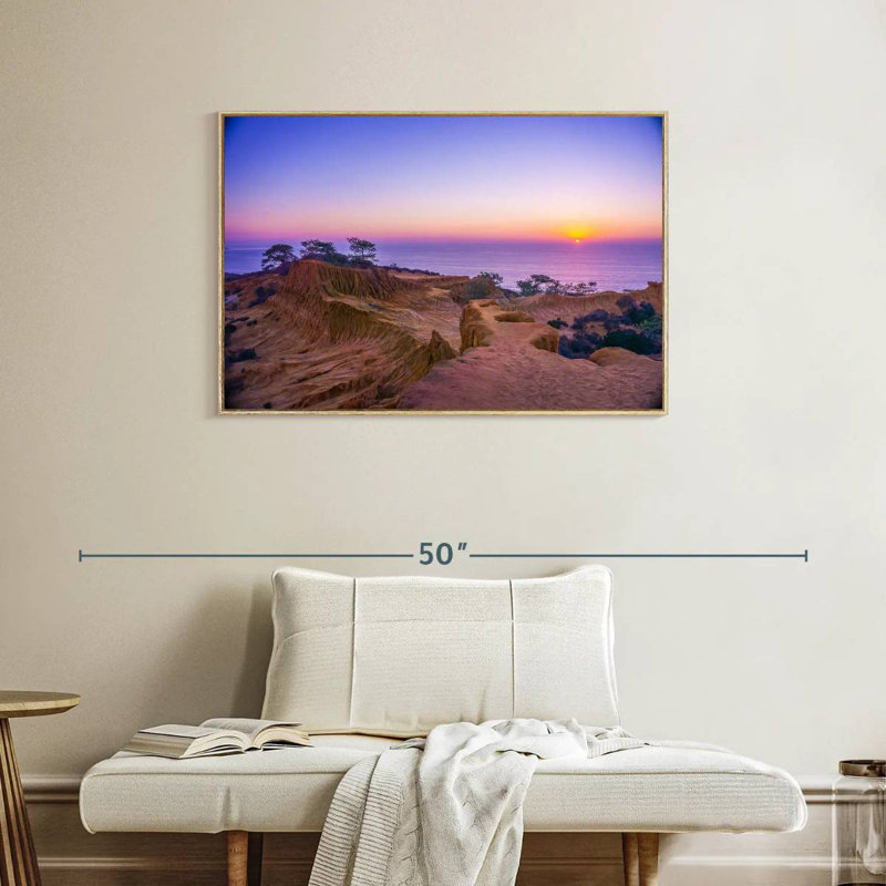 Coucher de soleil Torrey Pines, Cadre flottant en bois naturel, 37 po x 25 po